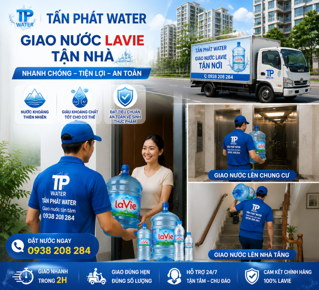 Nhân viên Tấn Phát Water giao nước Lavie tận nơi tại Phường Bình Tây, hỗ trợ tận lầu và hẻm nhỏ.