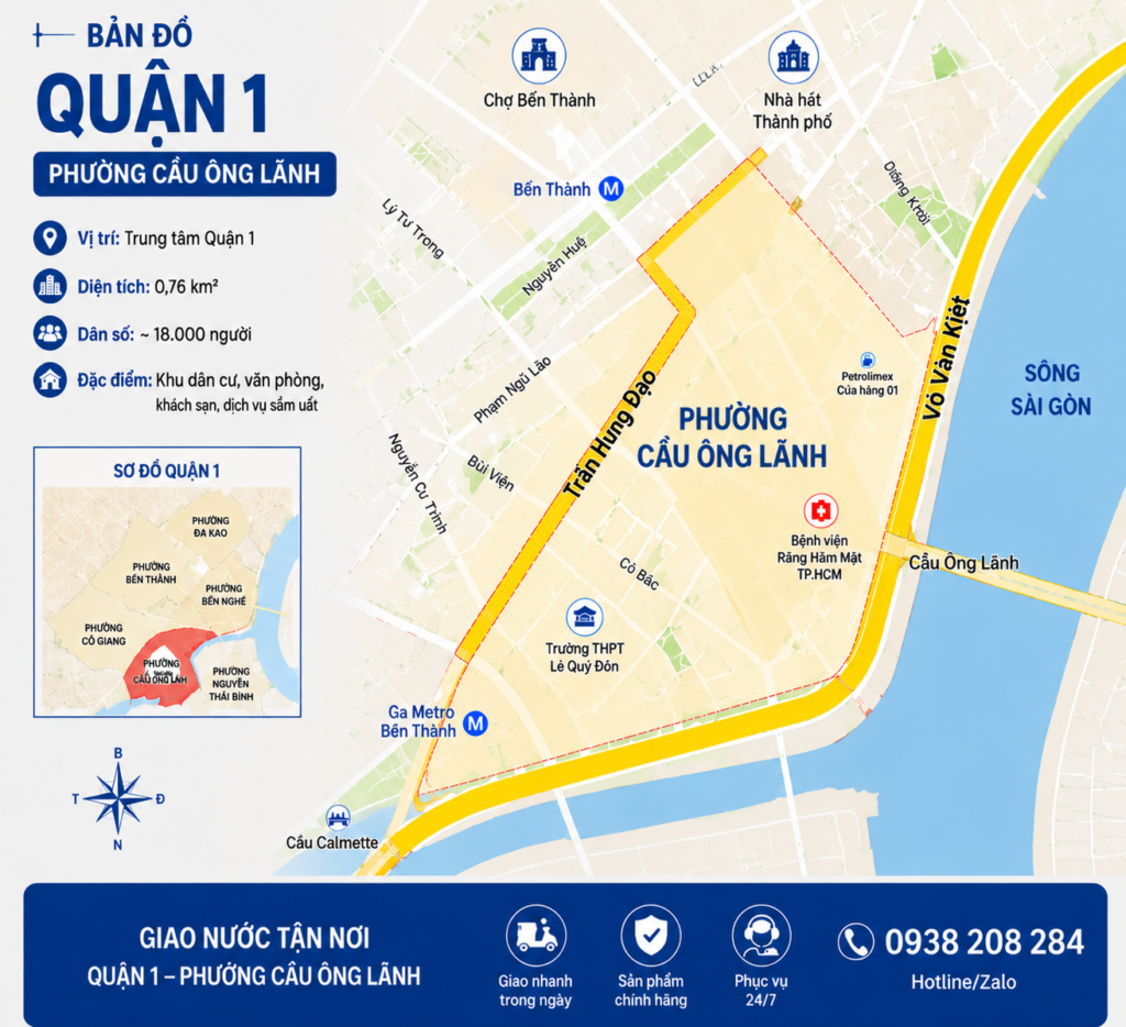 Phường Cầu Ông Lãnh nằm tại trung tâm Quận 1 với mật độ dân cư cao