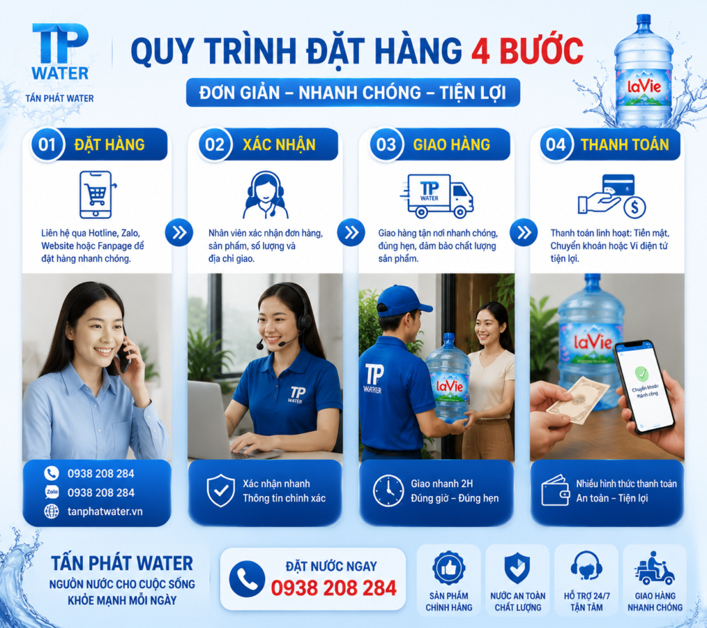 Quy trình giao nước Lavie tại Phường Bình Tây nhanh chóng chỉ với 4 bước đơn giản.